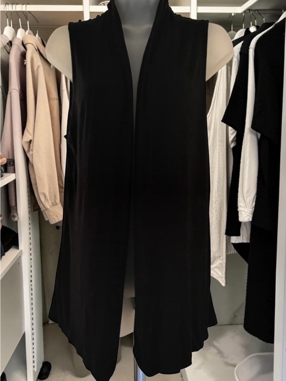 LOANNA-Black Open-Front Draped Vest